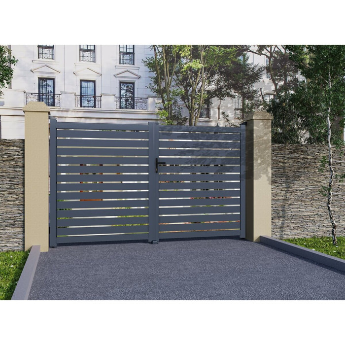 Portail aluminium semi ajouré "Julien" - 300 x 140 cm - Gris