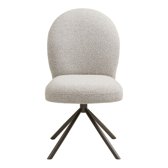 Lana - Sedia da pranzo girevole in bouclé sabbia con gambe grigie 50x63x91 cm