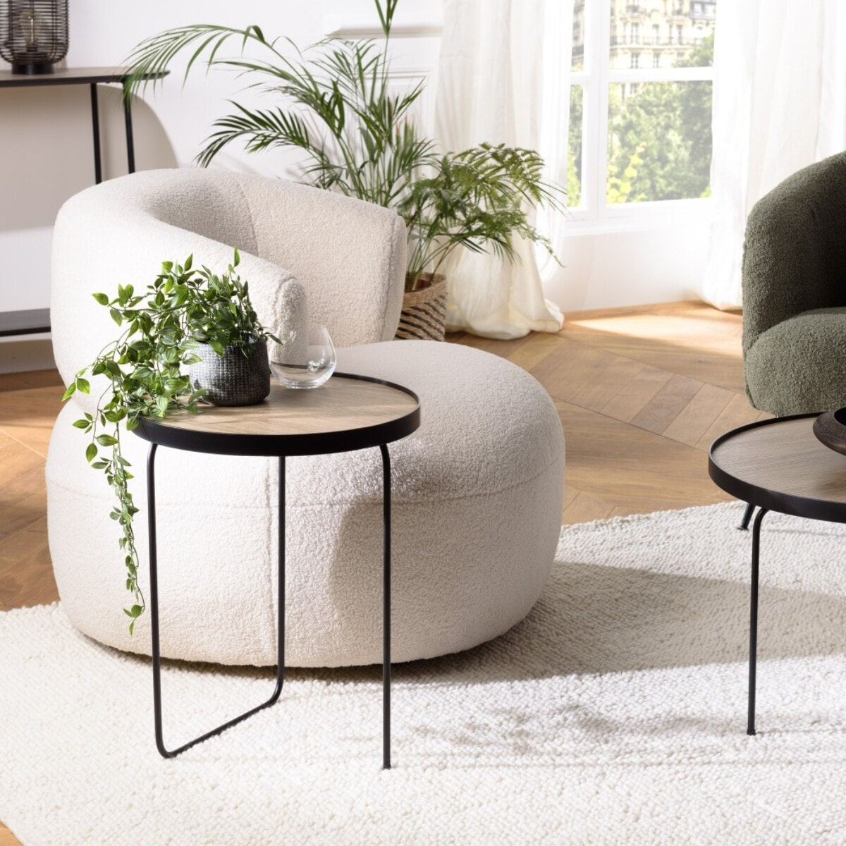 JULIA - Table d'appoint ronde 40x40cm mocha pieds asymétriques métal