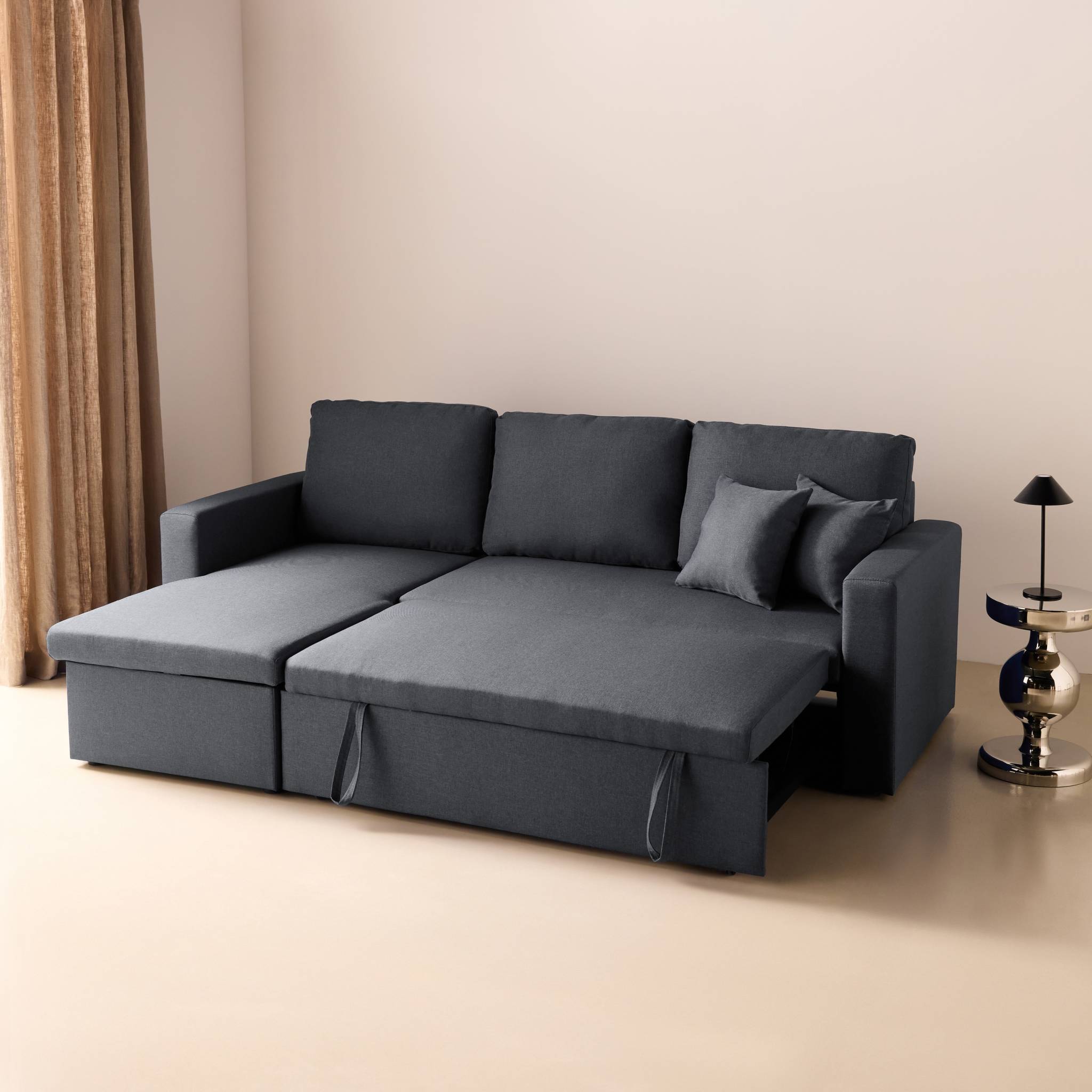 Canapé d'angle convertible réversible 3 places tissu avec coffre IDA