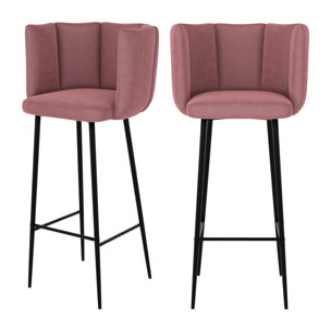 Lot de 2 chaises de bar en velours rose 75 cm - Rosy