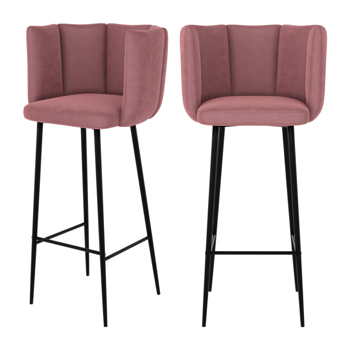 Lot de 2 chaises de bar en velours rose 75 cm - Rosy