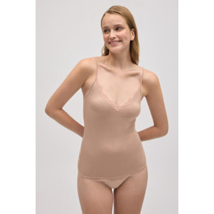 Canottiera con spalline in bambù beige