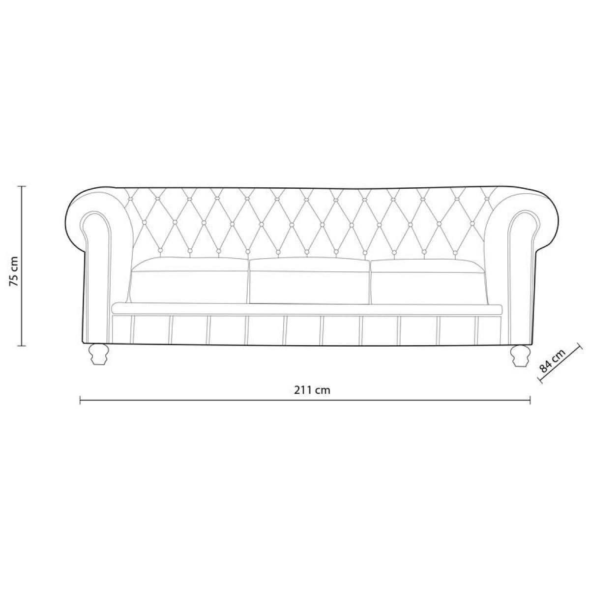 Sofá Chester 3 plazas tejido Velvet verde