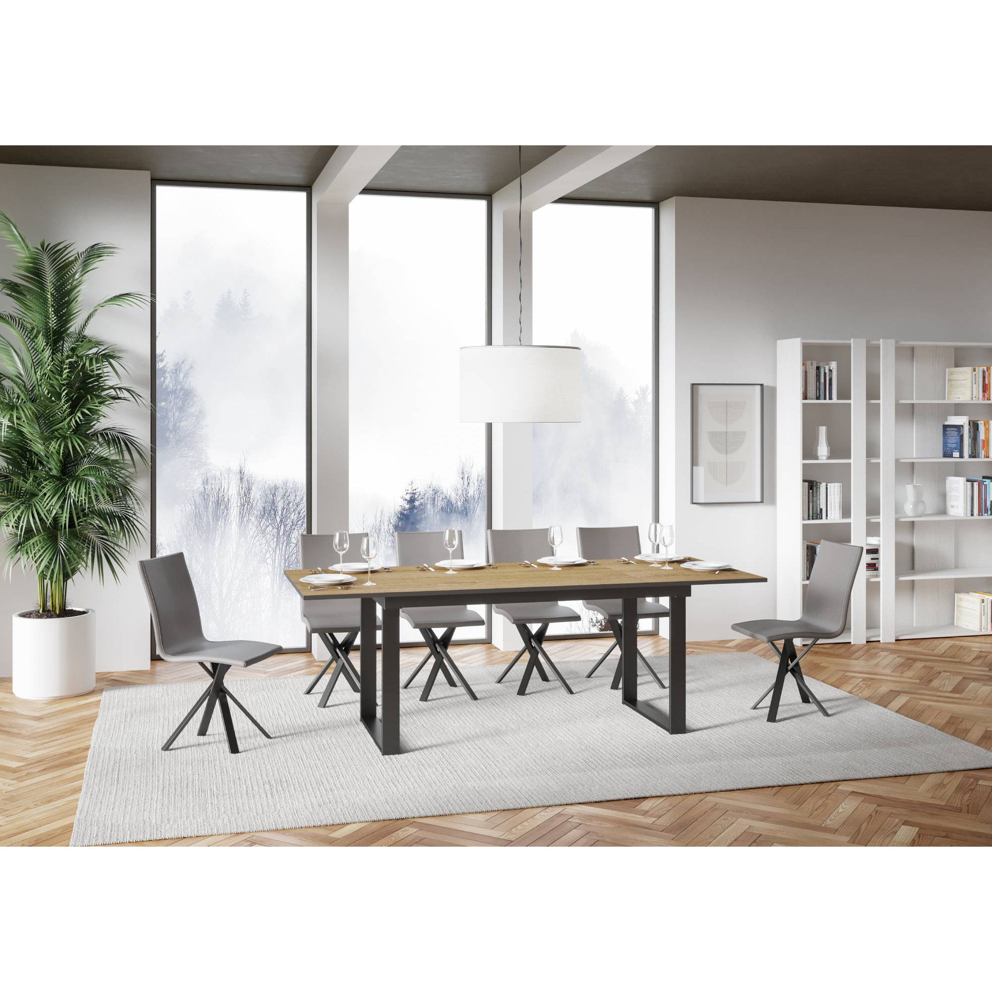 Table Bandos Dessus Chêne Nature 90x160 + 60 cadre Anthracite