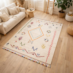 Tapis Visa crème et multicolore motif traditionnel berbère