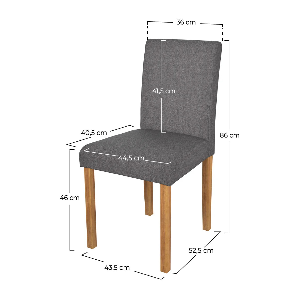 Lot de 2 chaises en tissu gris foncé et pieds en bois d'hévéa - Havane
