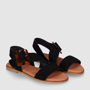 Sandalias de Serraje - Negro - Tacón: Bajo