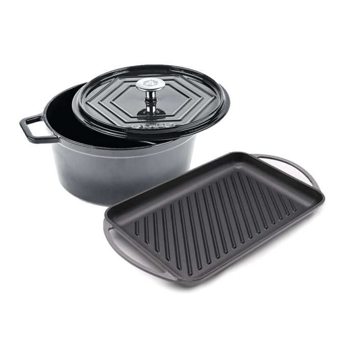 Batterie de cuisine - set de 3 pièces fonte émaillée gris