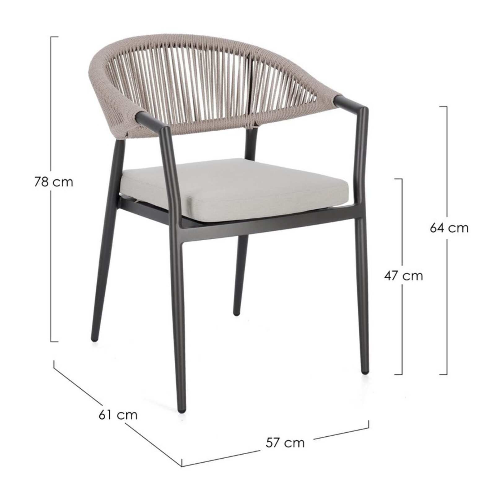 Set di 4 sedie con braccioli GETARIA antracite e beige, impilabili