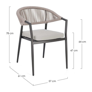 Set di 4 sedie con braccioli GETARIA antracite e beige, impilabili