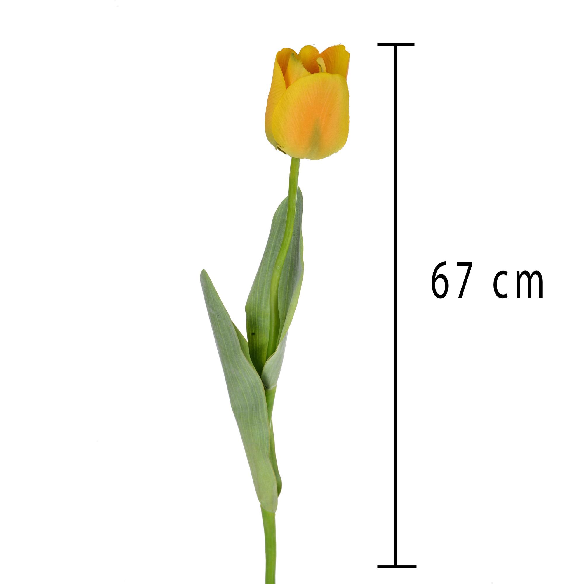 Tulipano Con Foglie. Altezza 67 Cm - Pezzi 12 - 9X67X5cm - Colore: Giallo - Bianchi Dino - Fiori Artificiali