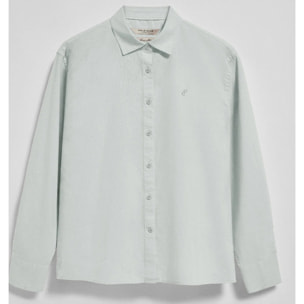 Camicia verde chiaro loose fit in lino e cotone con ricamo monogramma