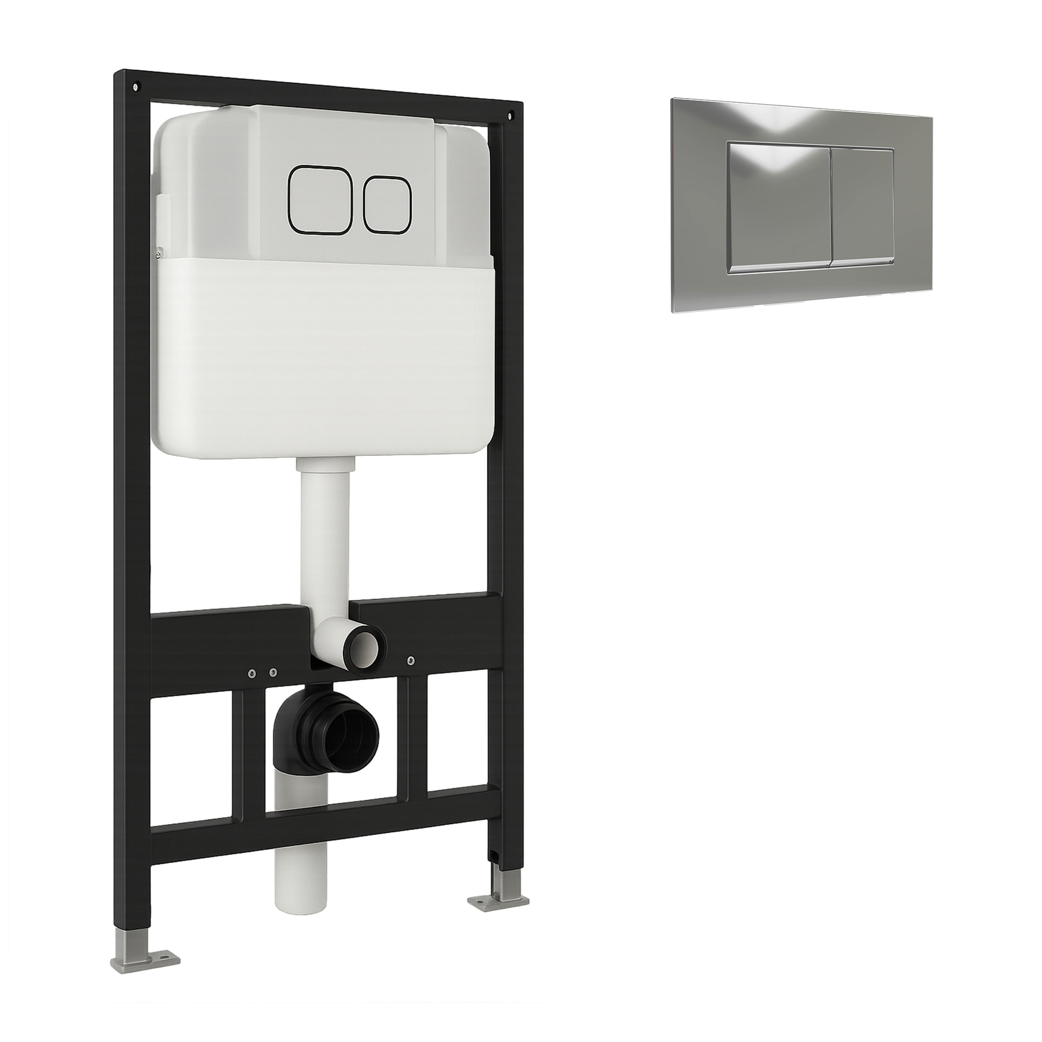 Châssis Pour Wc Suspendu | Bouton Poussoir Chrome | Citerne Encastrée | Réglable Jusqu'à 200 mm | Décharge 3/8L | Alday