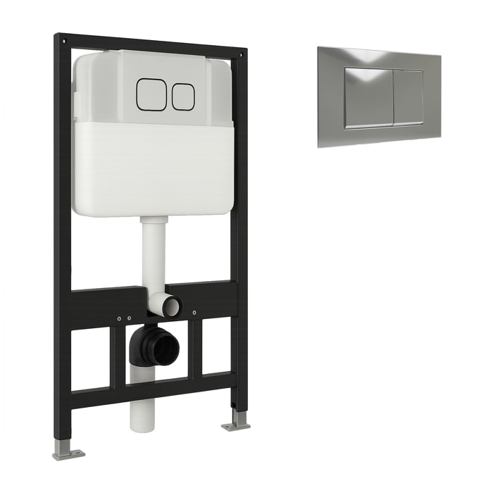 Châssis Pour Wc Suspendu | Bouton Poussoir Chrome | Citerne Encastrée | Réglable Jusqu'à 200 mm | Décharge 3/8L | Alday