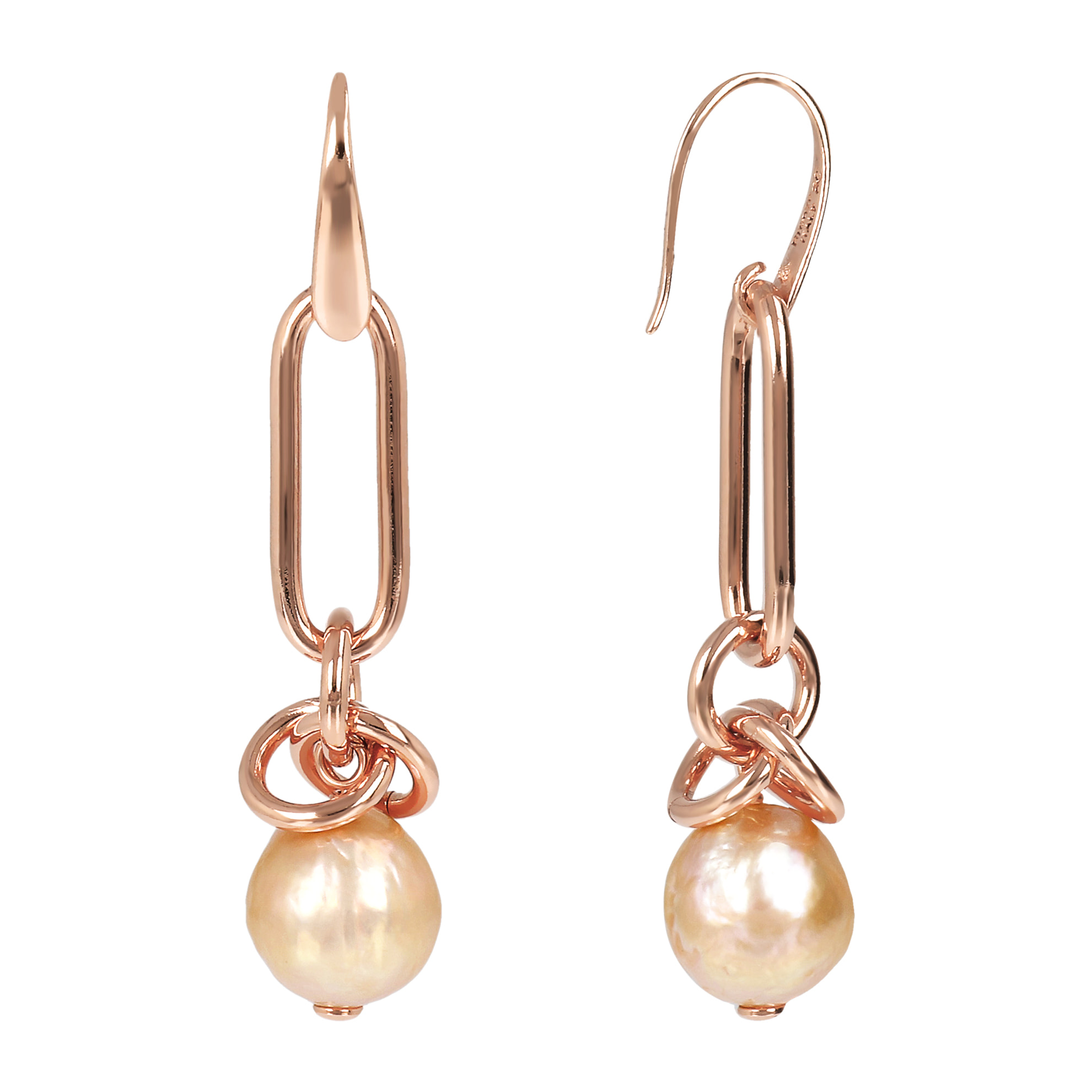 Orecchini Pendenti con Maglia Ovale e Perla Coltivata d'Acqua Dolce