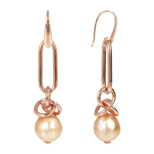 Orecchini Pendenti con Maglia Ovale e Perla Coltivata d'Acqua Dolce