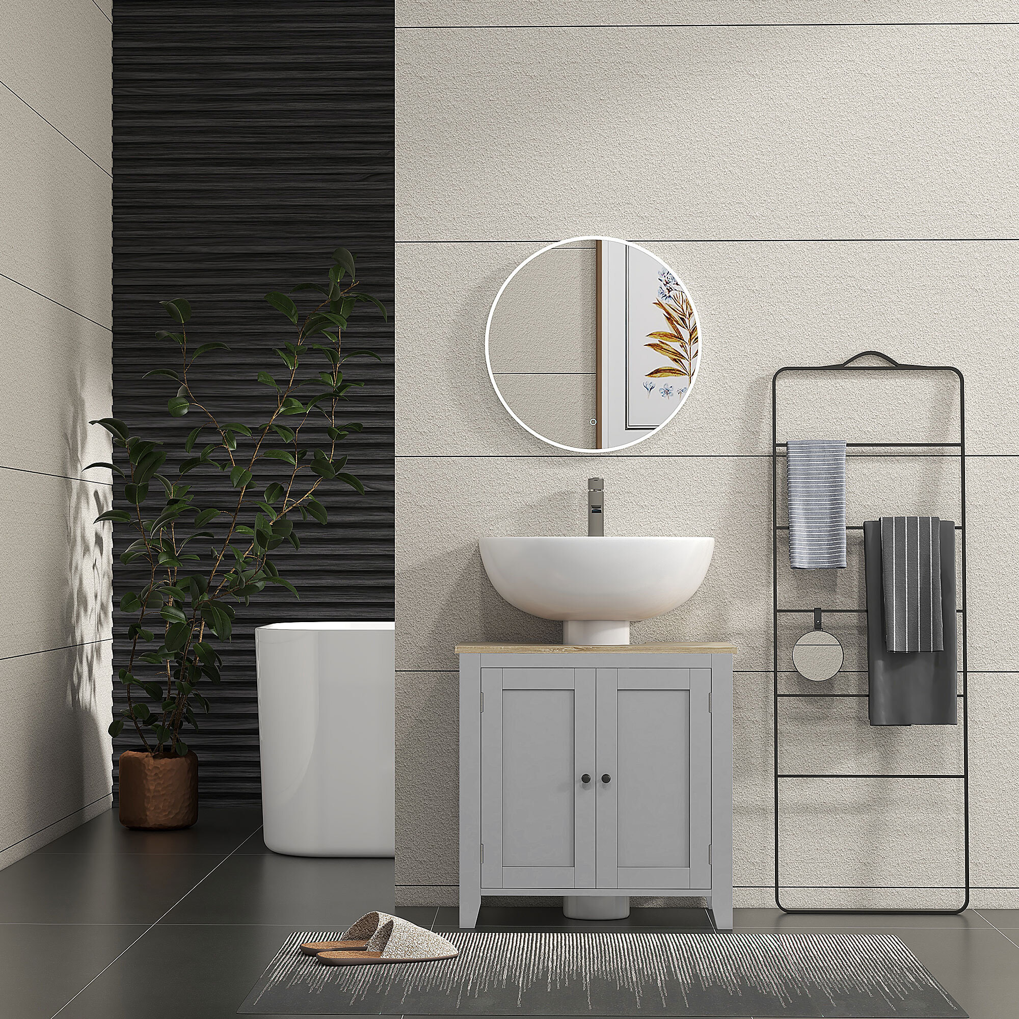Mueble bajo Lavabo Mueble de Baño con 2 Puertas y Estante Ajustable Armario de Baño para Lavabo con o sin Pedestal Estilo Moderno 60x30x60 cm Gris