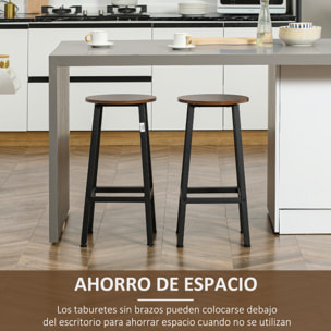 Juego de 2 Taburetes Altos de Cocina Taburetes de Bar con Patas de Acero y Reposapiés para Salón Comedor Bar Carga 75 kg 32,5x32,5x65 cm Marrón Rústico y Negro