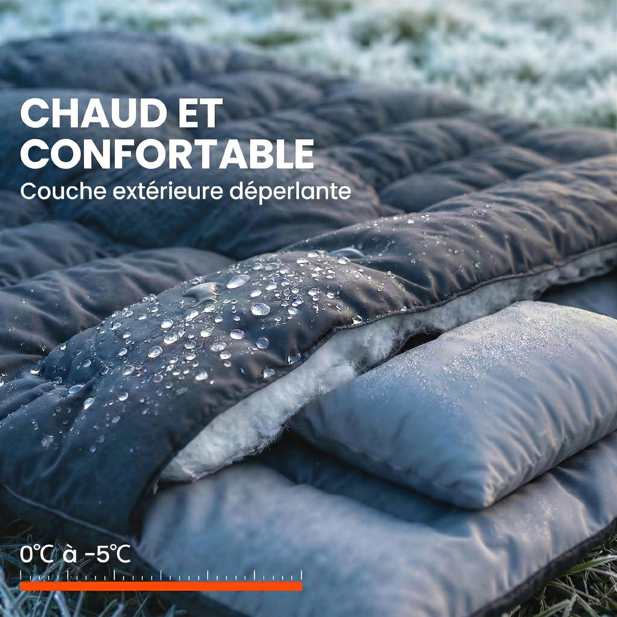 Sac de couchage double ou simple modulable 2 en 1 gris noir