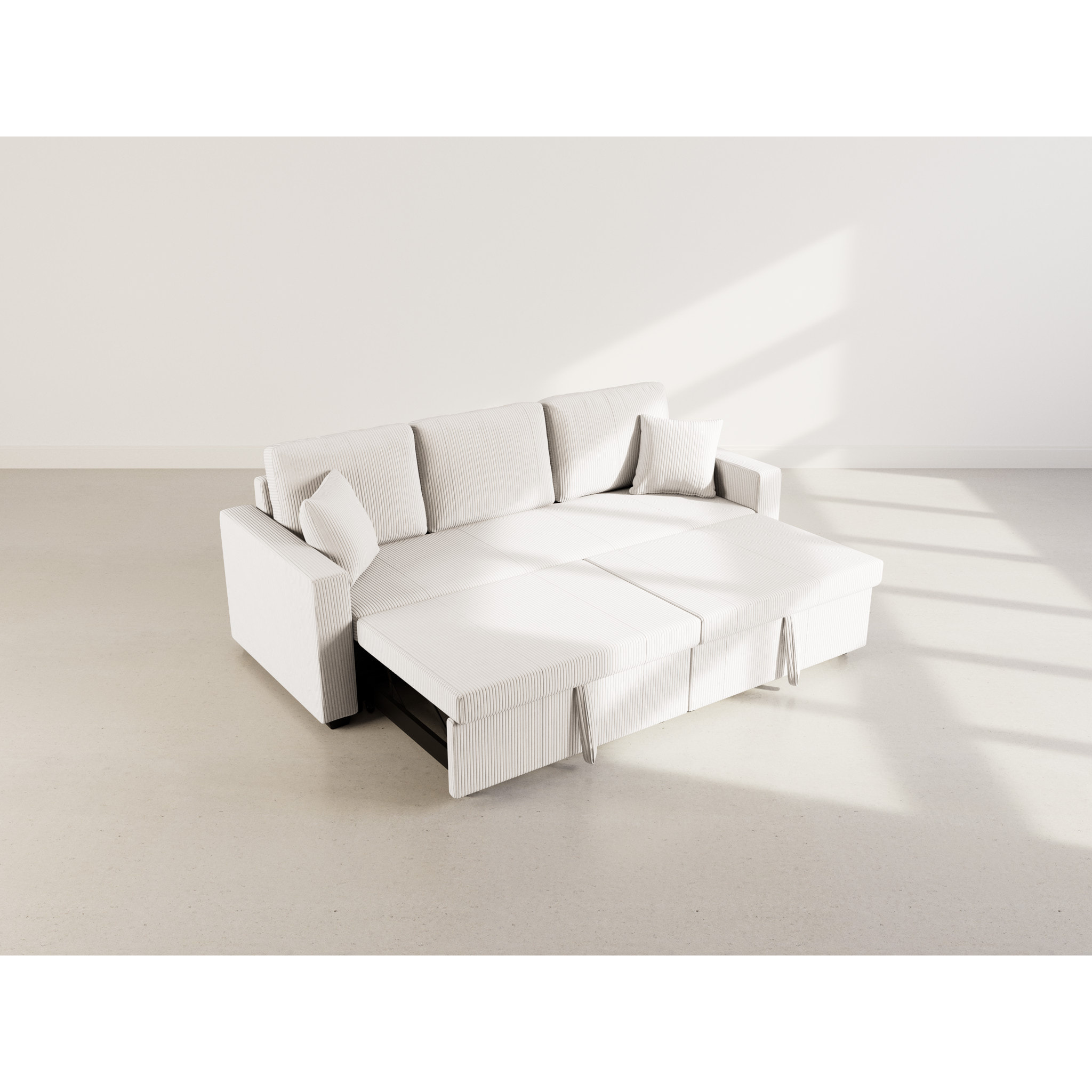 Cyrus - Canapé droit 3 places convertible en velours côtelé - Beige