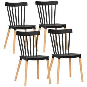 Lot de 4 chaises de salle à manger style scandinave piètement bois hêtre PP noir