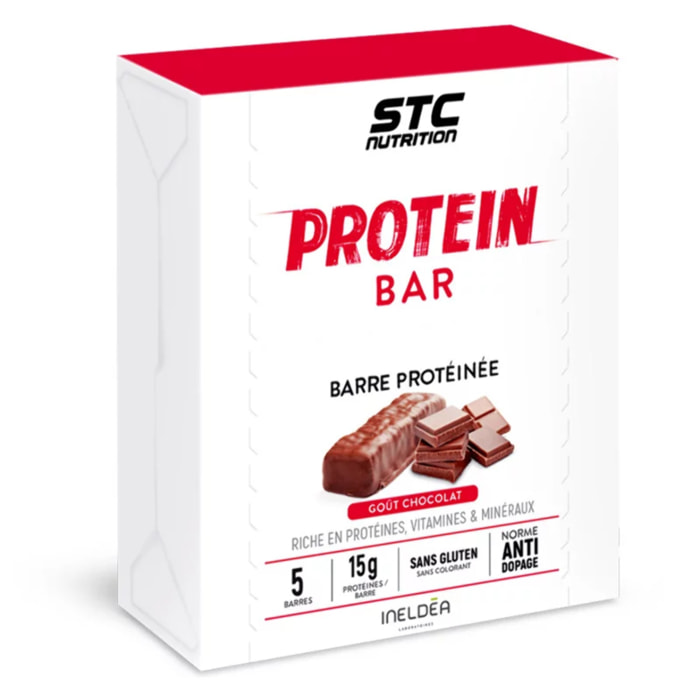 STC NUTRITION - Protein Bar - Barre protéinée enrichie en vitamines & minéraux - Maintien de la masse musculaire - 14g de protéines par barre - Etui de 5 barres - Chocolat