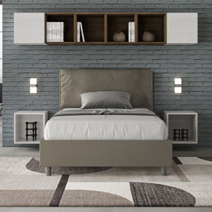 Cama de una plaza y medio con somier acolchada 120x210 cuero sintético capuchino Antea Large