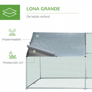 Gallinero Exterior Grande de Metal Galvanizado 3x4x1,95 m Jaula de Aves con Puerta Cubierta de Tela Oxford Resistente a los Rayos UV y al Agua para Patio Plata