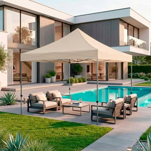 Gazebo Professionale 3x3 M Richiudibile Automatico In Acciaio Con Telo Oxford 1200D PVC Impermeabile e Anti UV A Fisarmonica con Sacche Beige