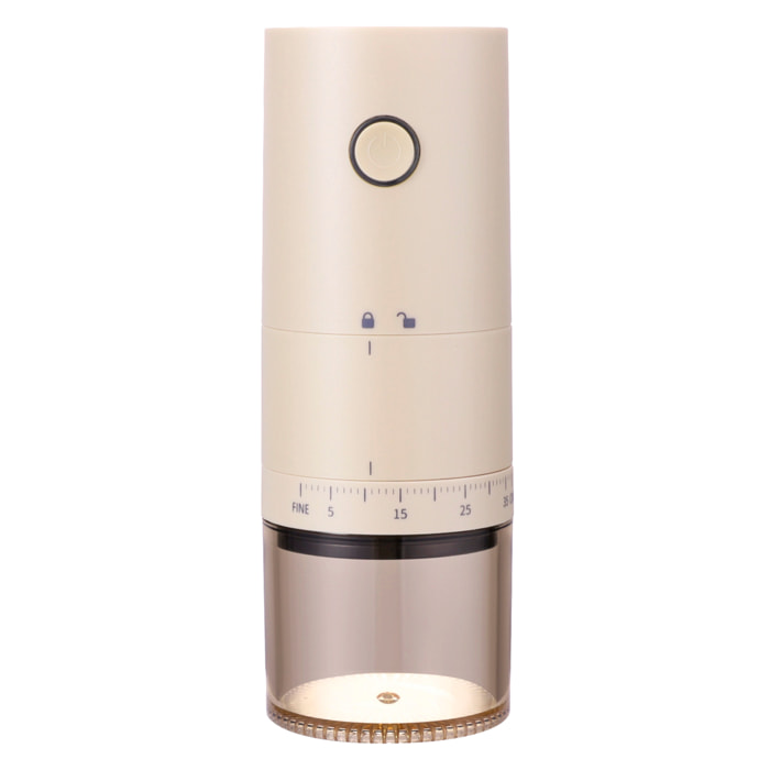 Molino de café eléctrico portátil 995, 30W, batería recargable de 2000mAh, capacidad 120ml, ajuste de grosor y luces de aviso de batería.