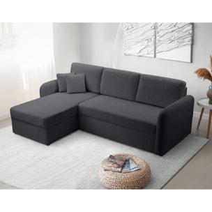 Pocatello - canapé d'angle réversible 4 places - convertible avec coffre - en tissu bouclette - Gris foncé