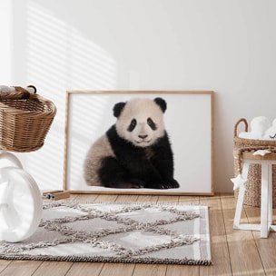 Affiche enfant bébé panda  Affiche + cadre en bois - Chêne