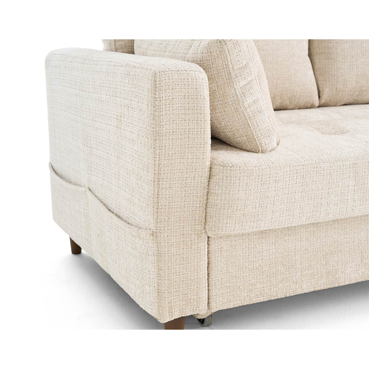 Anna - canapé droit 3 places convertible avec poche en velours texturé - Beige