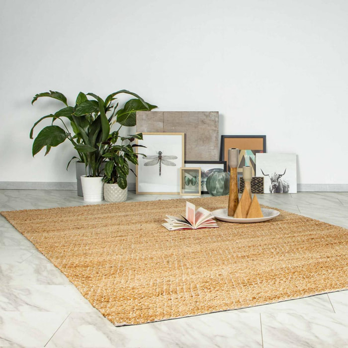 Tapis  en jute tissé main TOSIFA Beige motif uni à chevrons