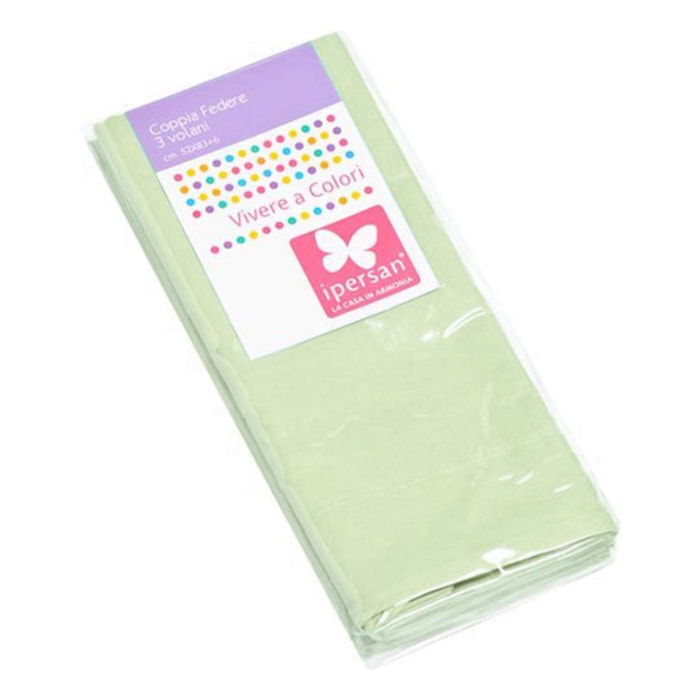 Coppia Federe 3 volani IPERSAN Puro Cotone Salvia