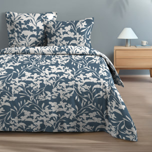 Parure de lit 3 pièces en coton imprimé floral housse + taies - Bleu