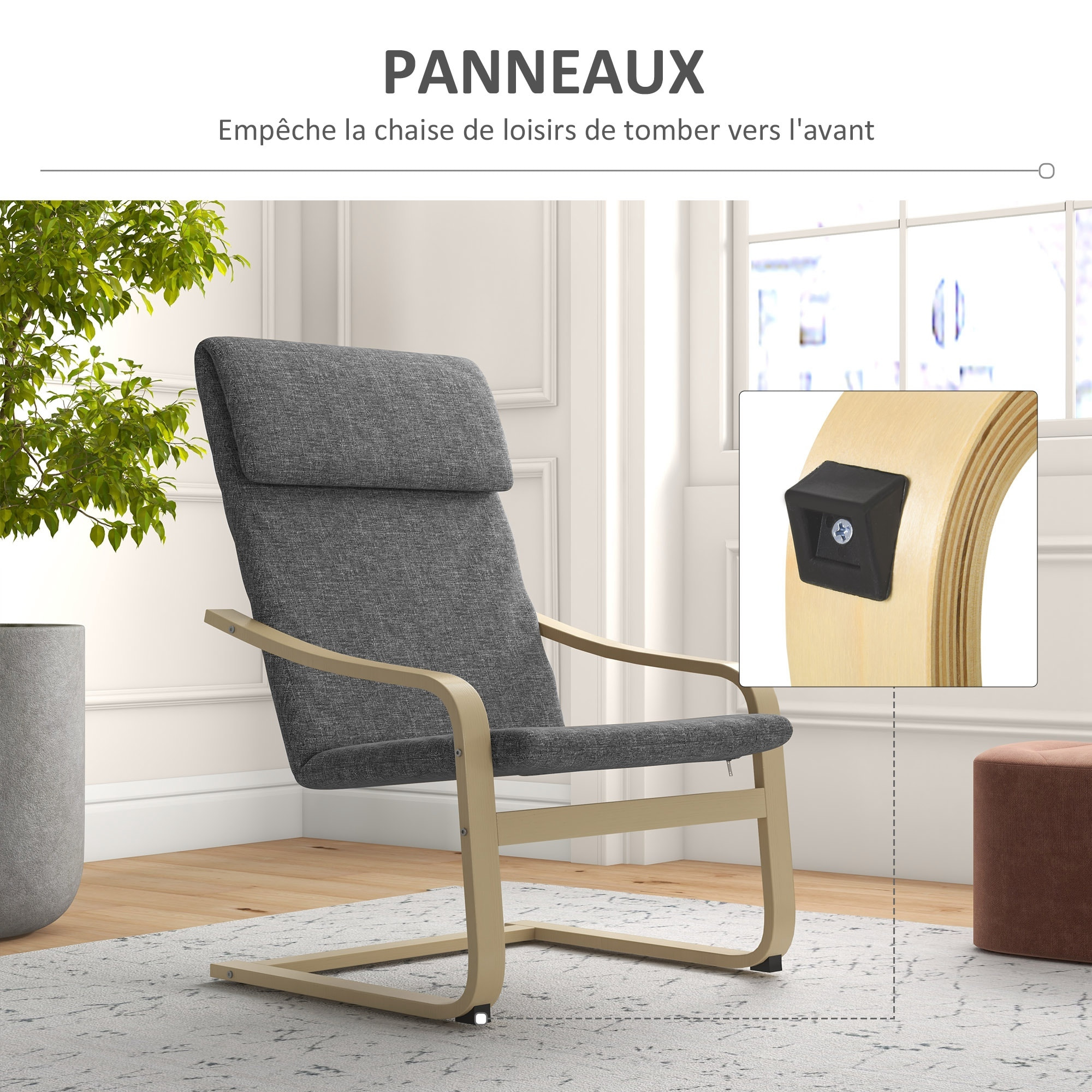 Fauteuil de salon, fauteuil chambre avec accoudoirs incurvés, coussin, chaise de salon en tissu aspect lin, 65 x 79 x 98 cm, gris