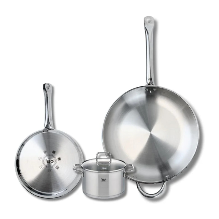 Ensemble de 2 Poêles de cuisson 24 et 32 cm et 1 faitout 14 cm Elo Profi Citrin