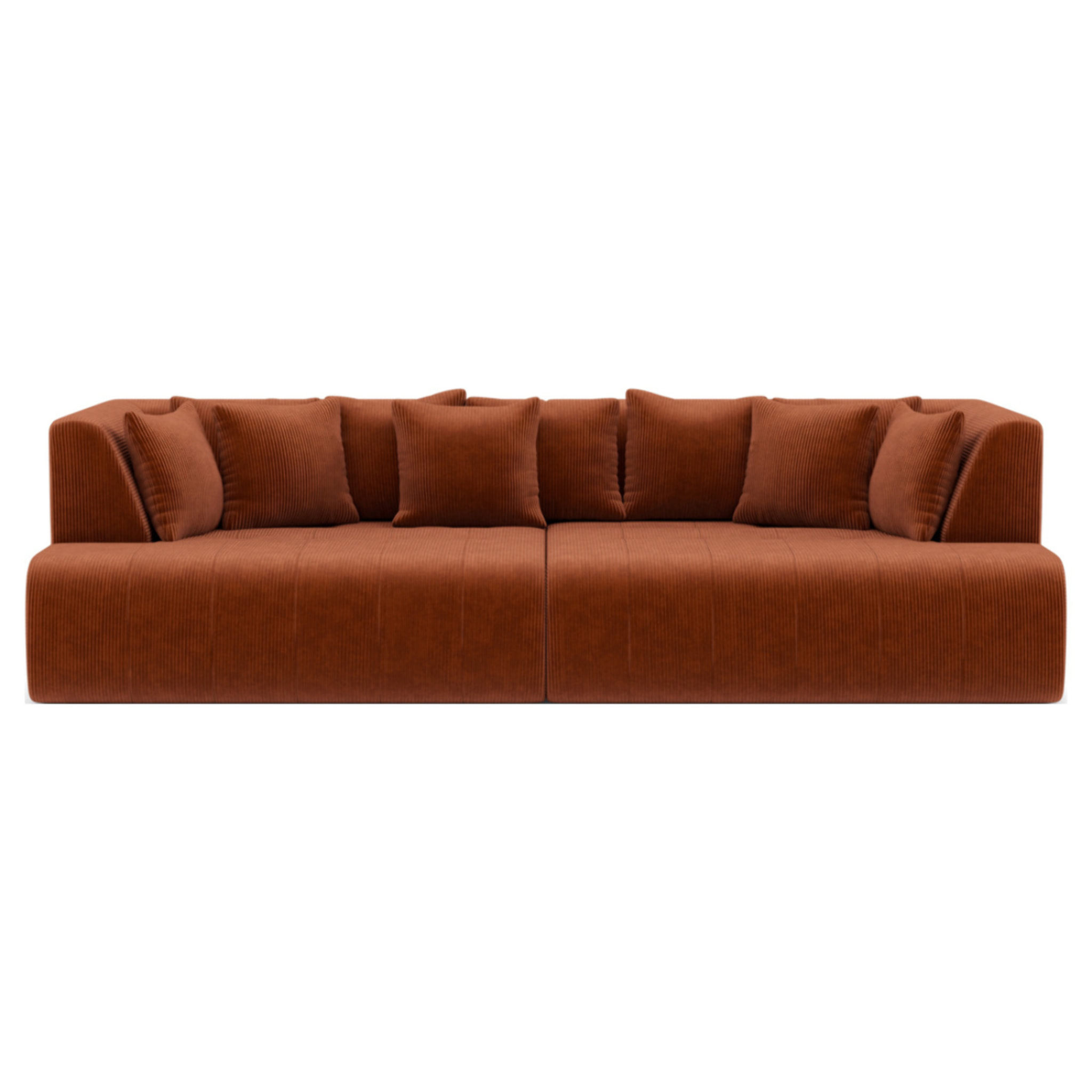 Onyx - canapé droit 4 places avec double méridienne - assise profonde - en velours côtelé - Terracotta