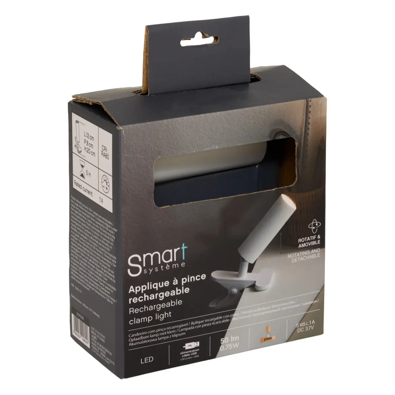 Lampe LED Clipsable USB Blanc Froid 12x8x20 cm