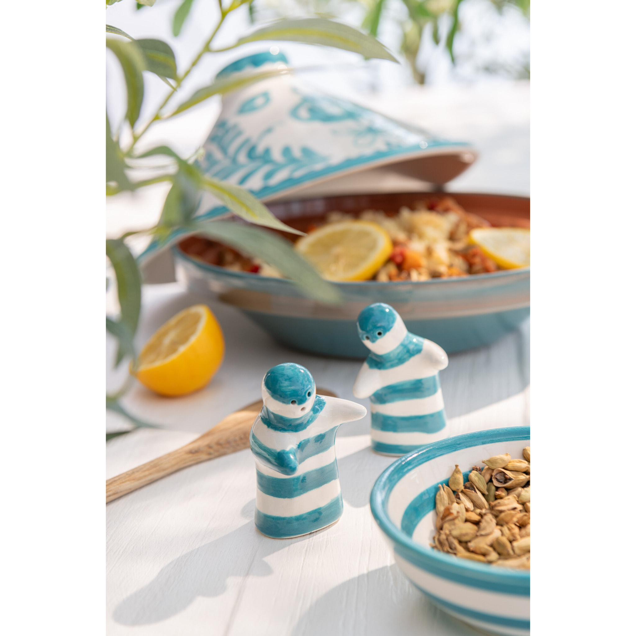 J-Line salière + poivrière Granada Stripes - céramique - blanc/aqua