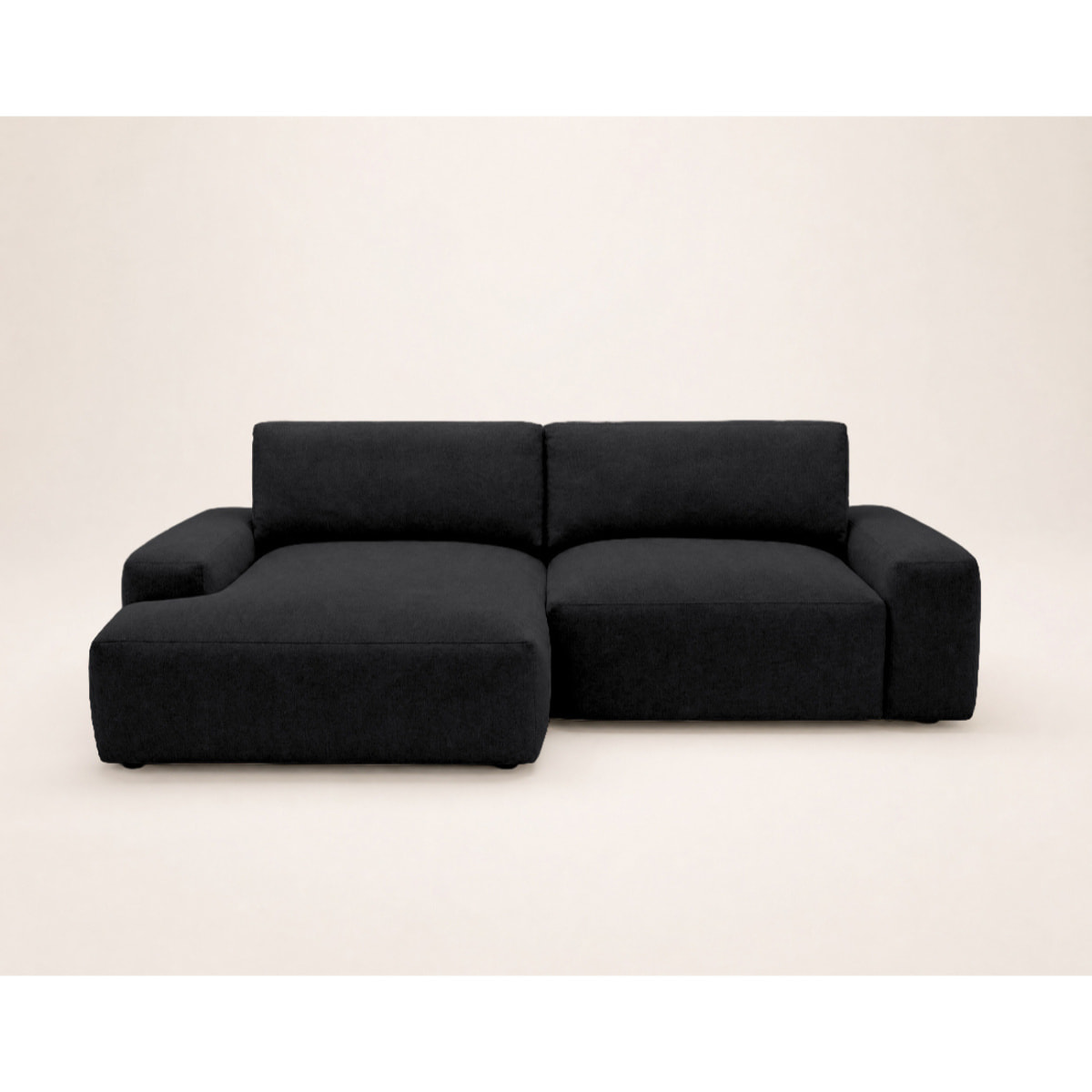Tama - Canapé d'angle gauche 4 places convertible avec coffre en tissu - Noir