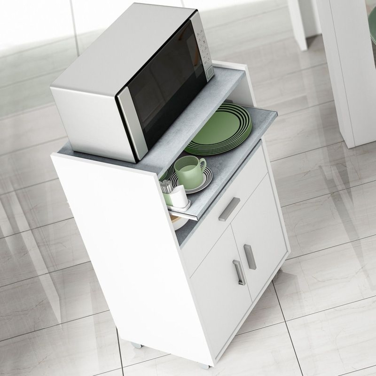 Mueble microondas Basic Blanco Artik (Blanco Mate) - Gris Cemento