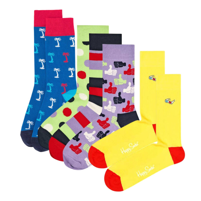 Set de 5 pares de calcetines - diseños "Thumbs Up", "Palmeras" y "3D Glasses"