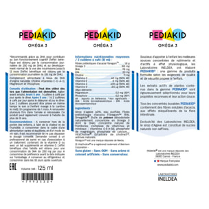 PEDIAKID - Complément Alimentaire Naturel Pediakid Oméga 3 - Formule Exclusive au Sirop d'Agave - Riche en DHA - Favorise le Bon Fonctionnement du Cerveau - Goût Citron-Cola - Lot de 2 Flacons 125 ml