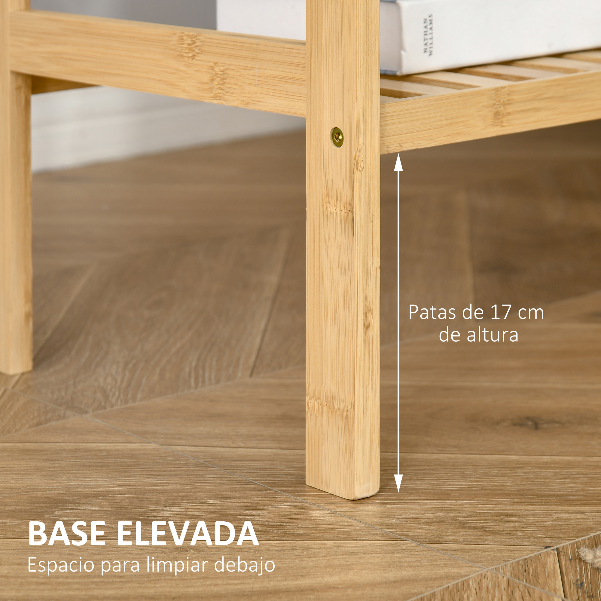 Estantería de Bambú de 4 Niveles Mueble Organizador Multifuncional para Baño Cocina Salón con Dispositivo Antivuelco 62x33x112 cm Natural