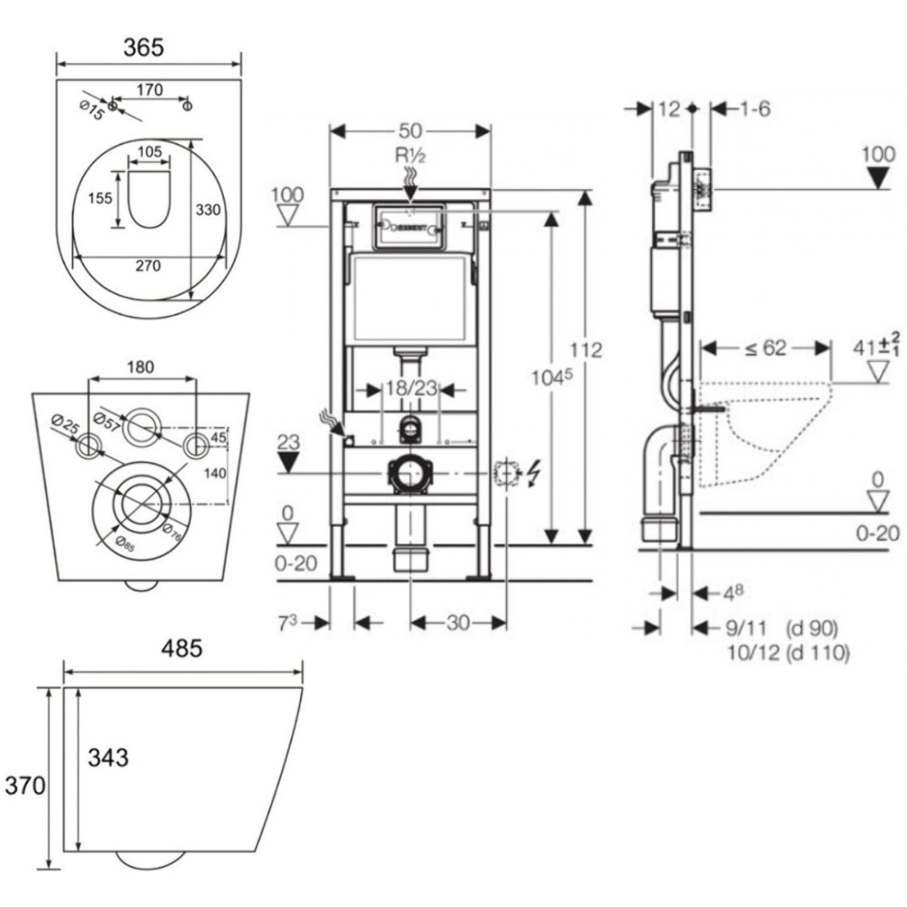 Pack WC sans bride Infinitio Noir mat + Abattant softclose + Bâti support Geberit UP100 + Plaque Noir brillante