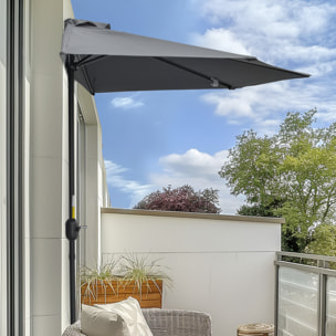 Demi parasol - parasol de balcon 5 entretoises métal - 2,93 x 1,5 x 2,49 m - polyester haute densité gris