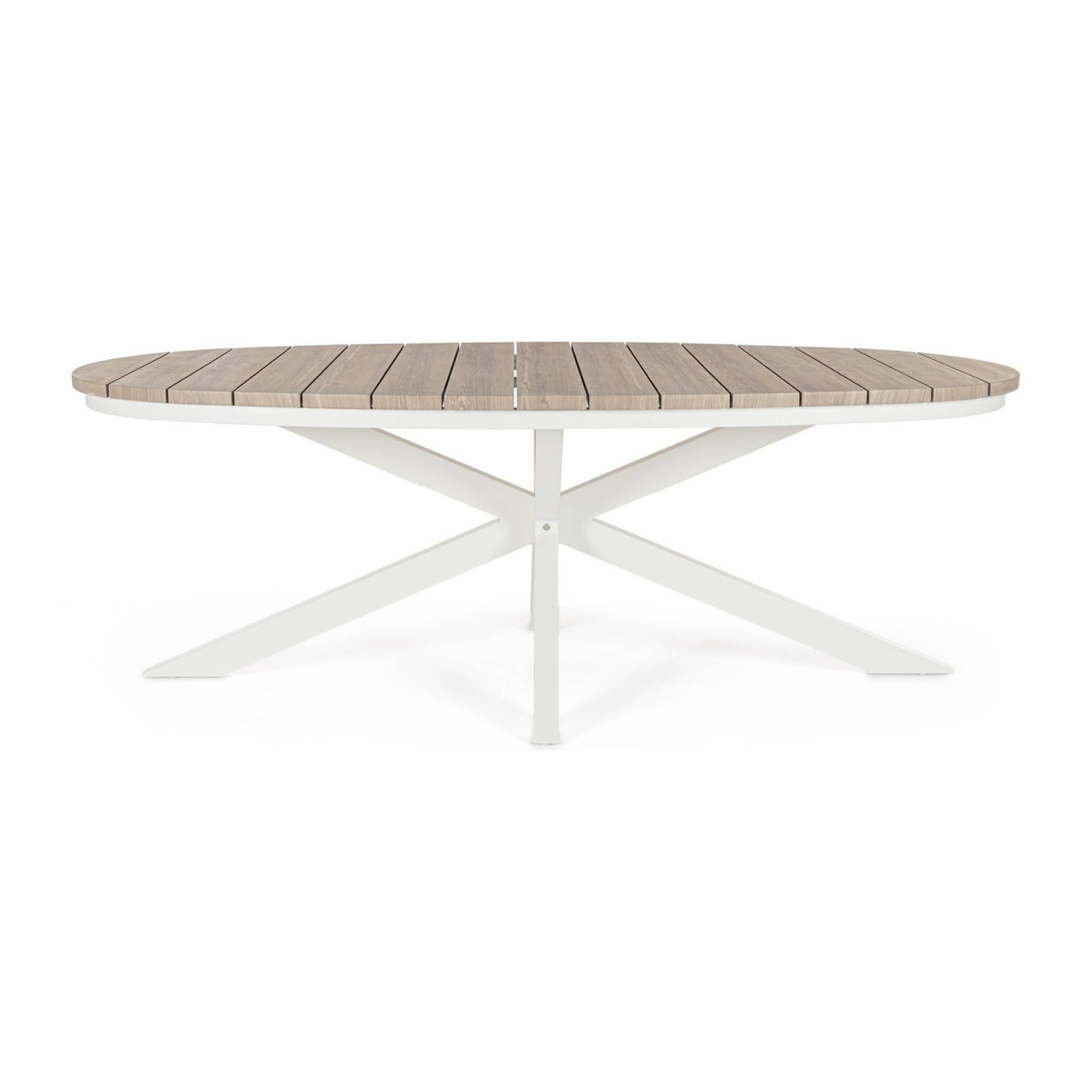 Tavolo da giardino ZELMAR effetto legno e struttura in alluminio bianco, 218×115 cm